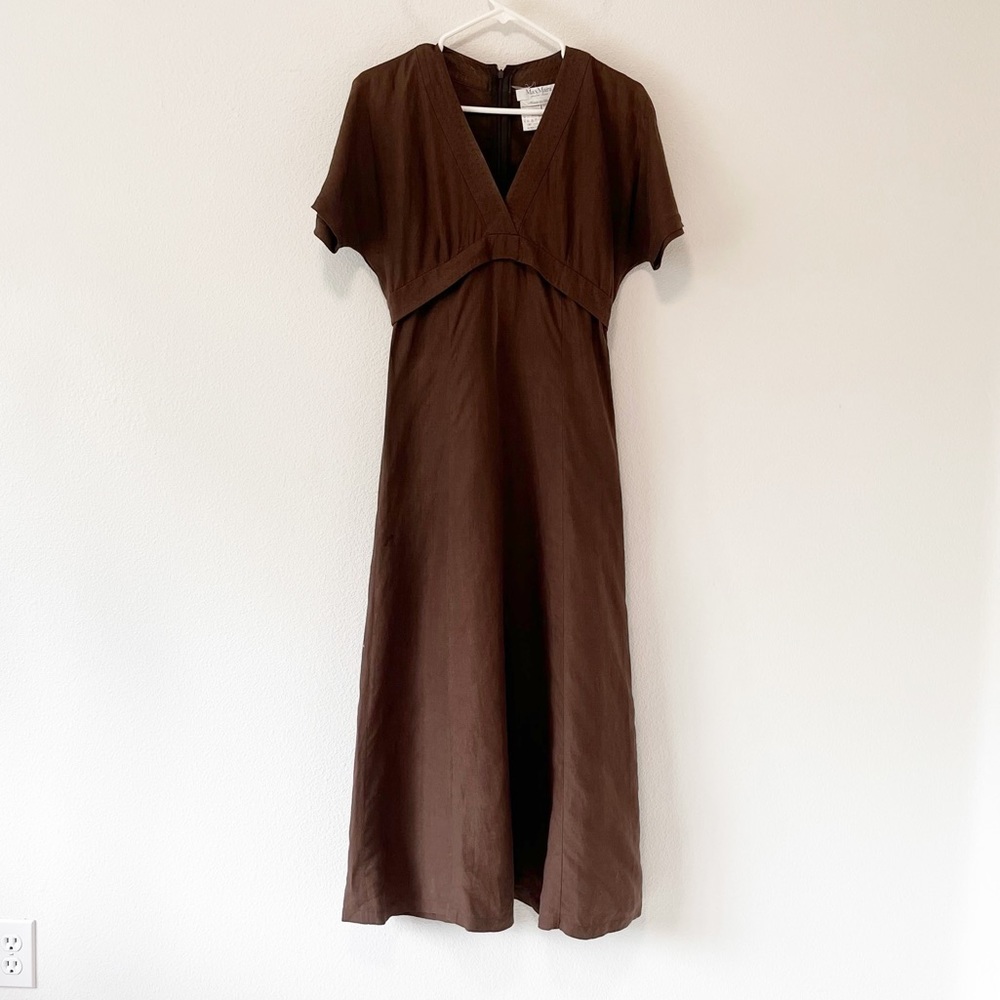 MaxMara 100% Linen A Line Brown Dress